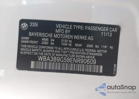 2014 BMW 335I xDrive из США, поврежденный, VIN WBA3B9G58ENR90609